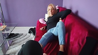 A Blonde Woman Receives Her First Foot Massage And Foot Worship