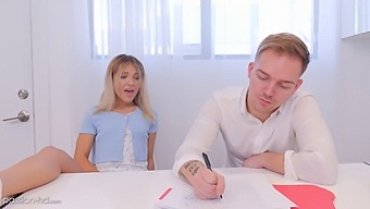 A Blonde College Girl Gets Her Tight Pussy Fucked By Her Tutor During A Study Session